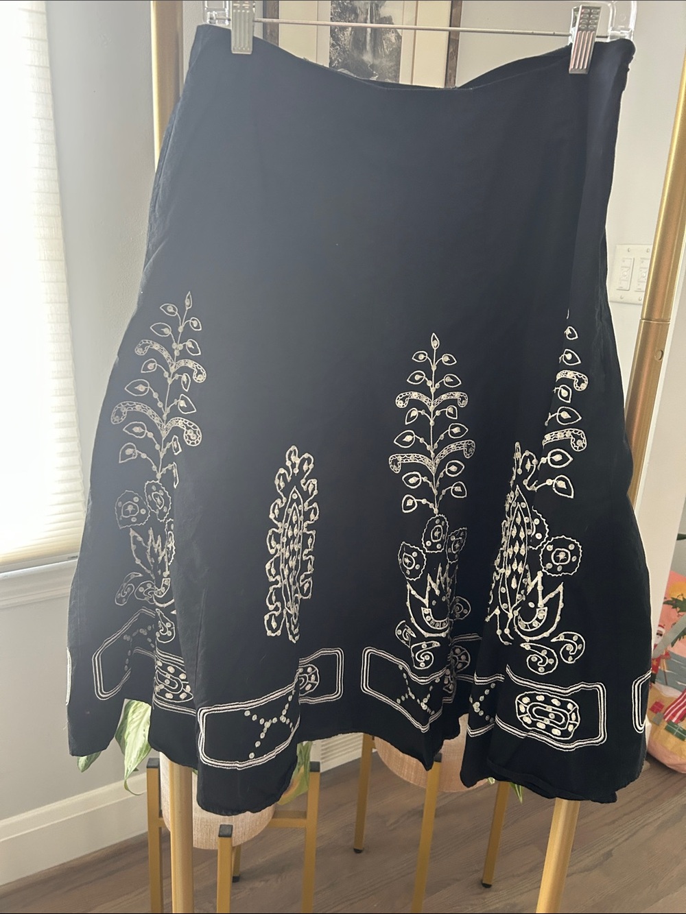 Sunny Leigh Black Skirt with White Floral Embroidery